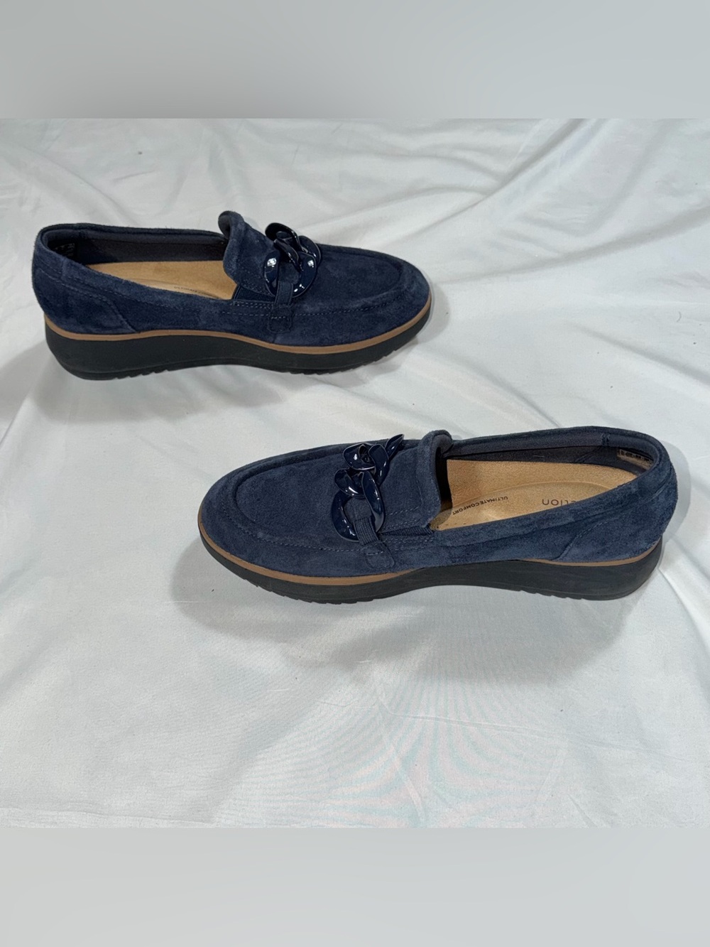 Clarks Zylah May Navy Suede Chain Platform Loafers Women’s 9.5M - Picture 7 of 11